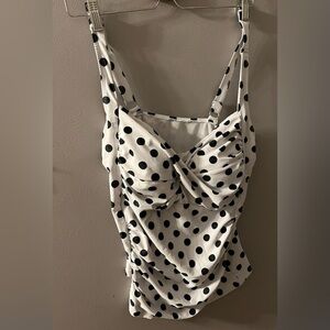 Women's Bathing Suit Tankini Top - White and Black Polka Dot